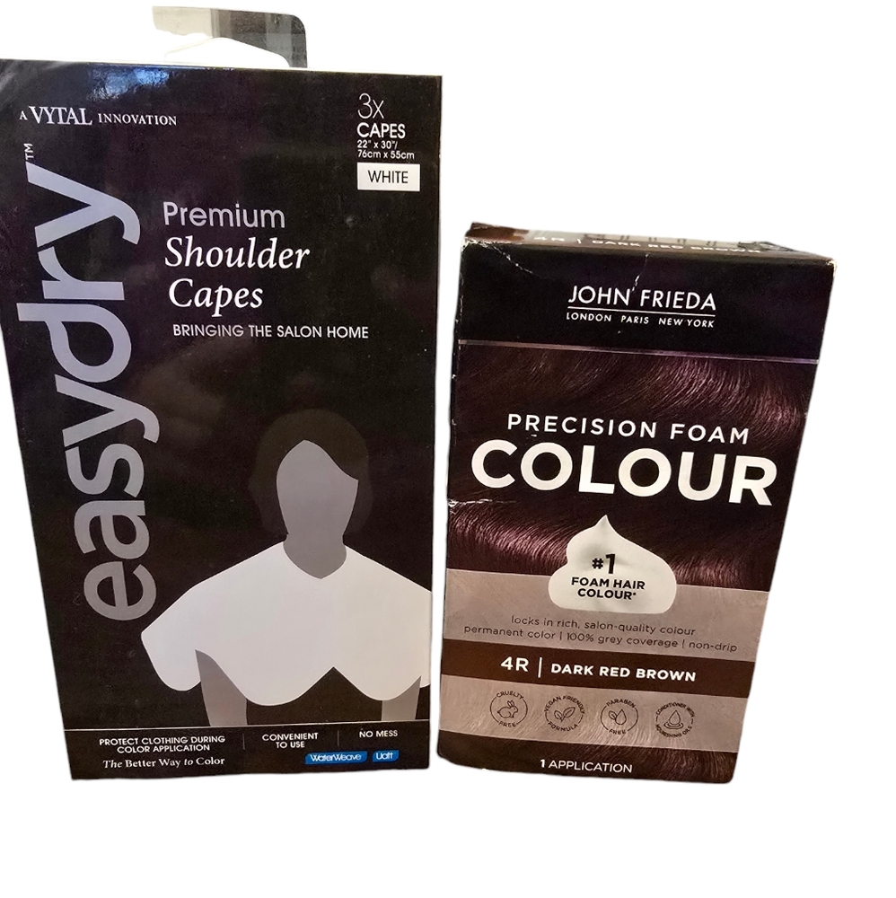 John Frieda Precision Foam Color in 4R Dark Red Brown with 3 Capes NWT